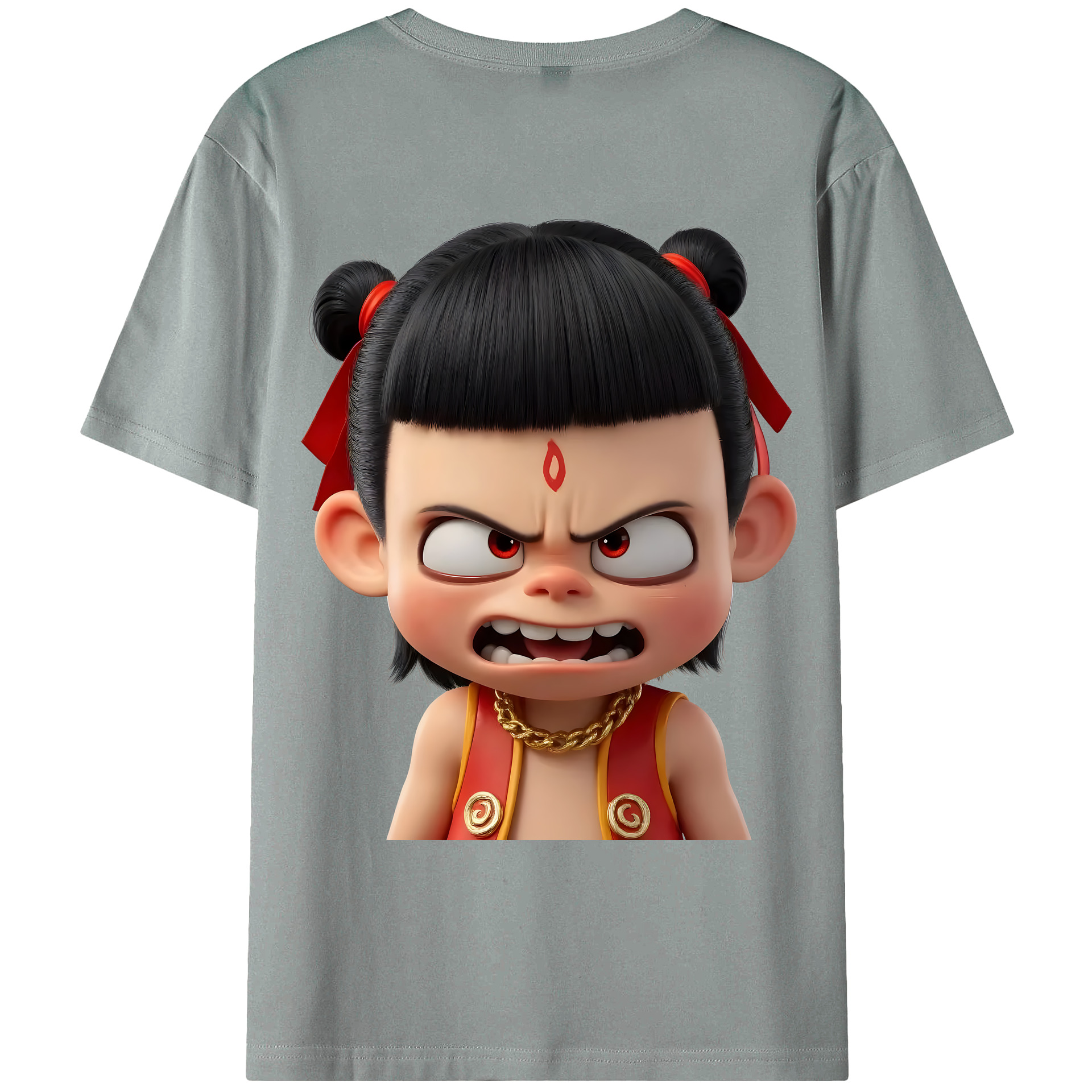 （画像用） Ne Zha 2 ナタ 魔童の大暴れ 綿100％ メンズ半袖Tシャツ（バックプリント） 通気性